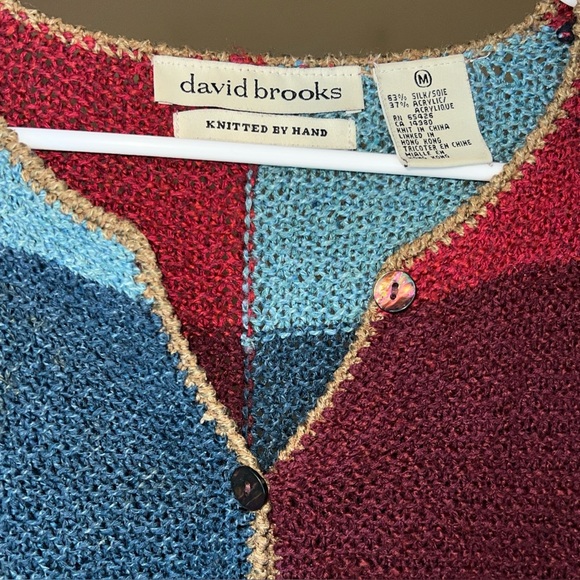 Vintage David Brooks Multicolor Patchwork Cardigan Silk Medium - Picture 3 of 3